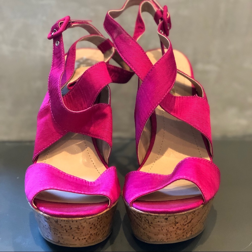 BCBGeneration Pink and Cork Wedges